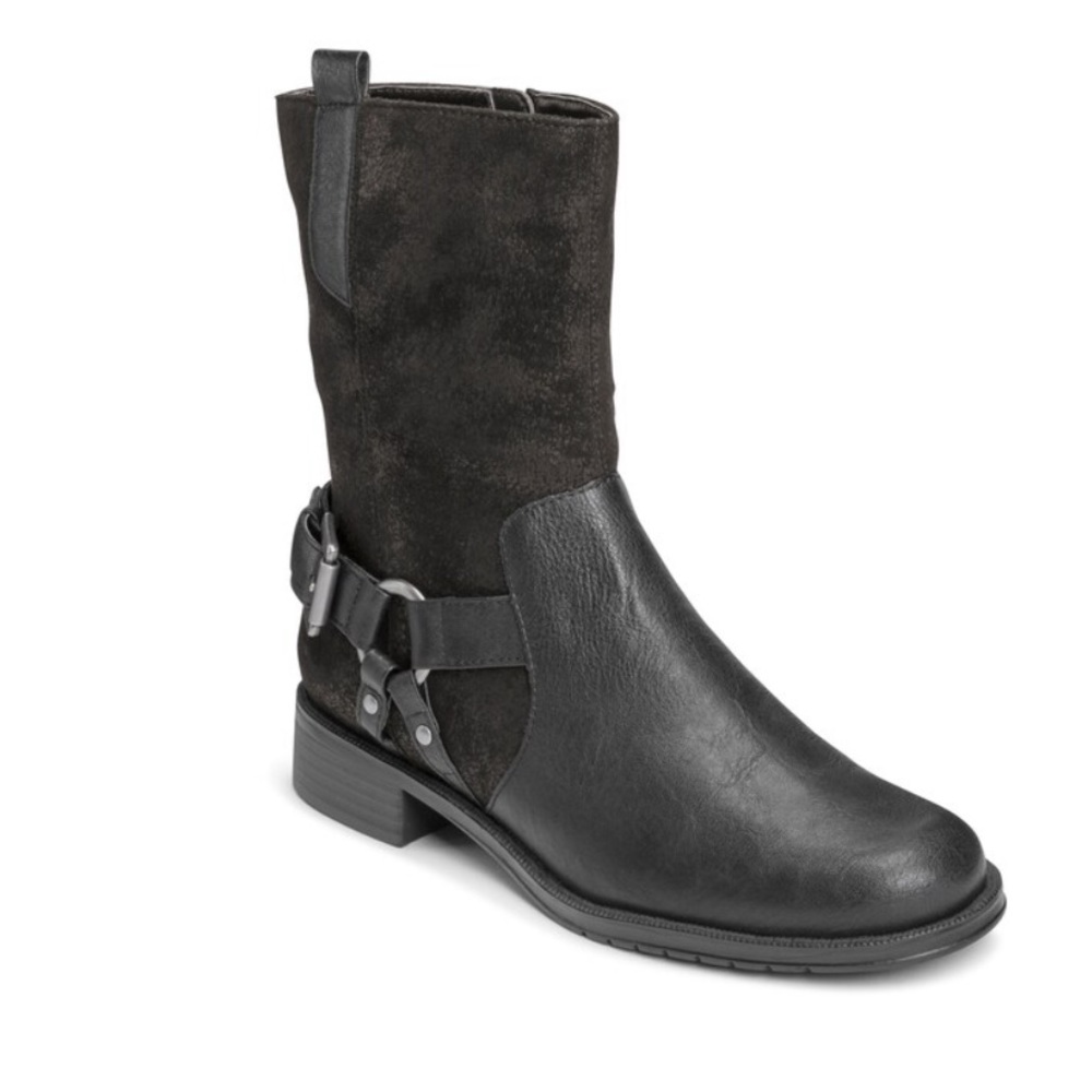 AEROSOLES Outrider Harness Moto Ankle Boots with Buckle Details, Size 5.5